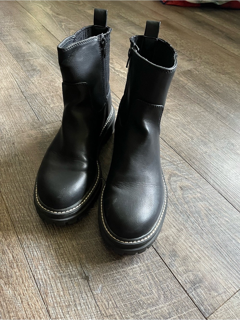 Time and Tru Black Combat Boots with Lug Sole